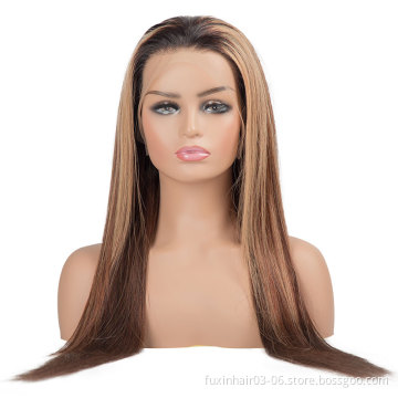 Blonde 30 Inch Long Straight Brown 13X4 Transparent Lace Highlighted Human Hair Wigs 10a Highlight Body Wave Hair Full Wig